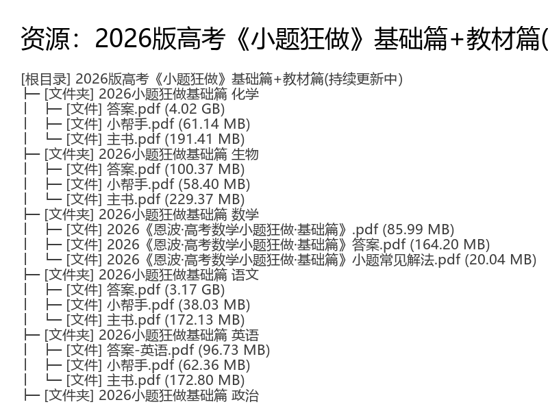 2026版高考《小题狂做》基础篇+教材篇(持续更新中)