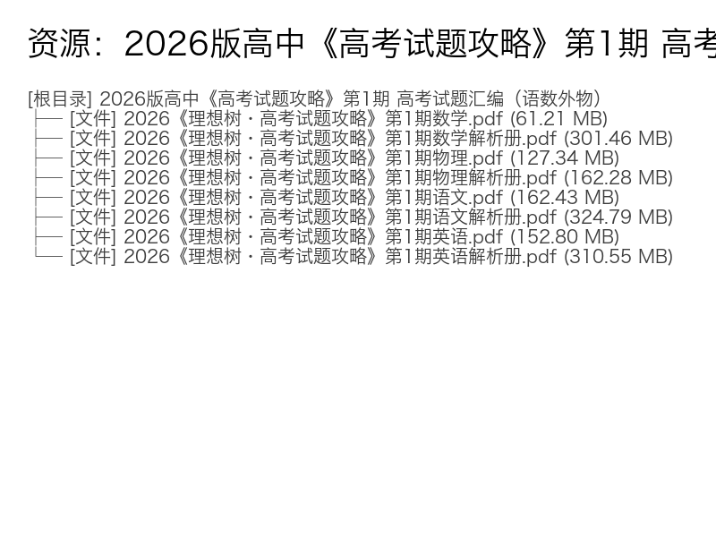 2026版高中《高考试题攻略》第1期 高考试题汇编(语数外物)