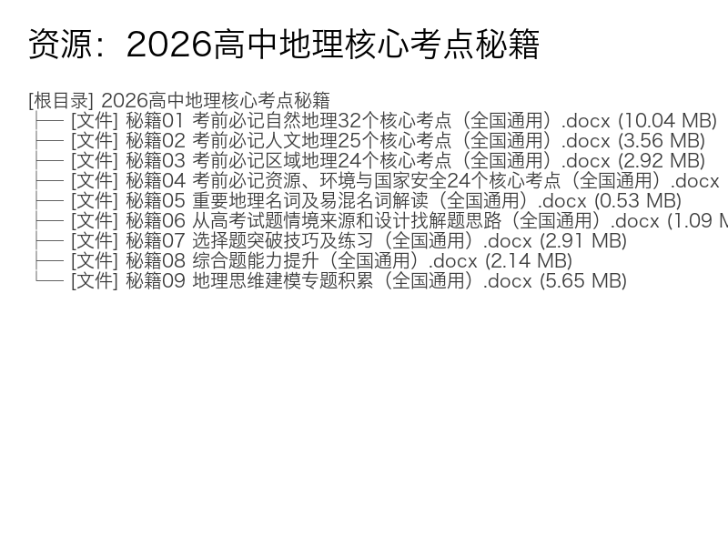2026高中地理核心考点秘籍