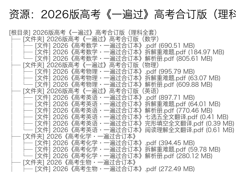 2026版高考理科《一遍过》合订本全套电子资料完整版
